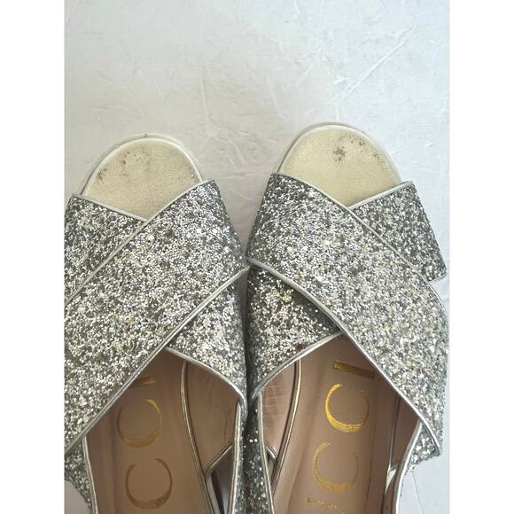 Auth Gucci Cross Sparkly Straps Red White Blue Platform Slingback Sandals Sz 4.5 - Picture 14 of 14